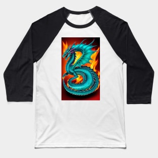 Dragon Fire Turquoise Fantasy Baseball T-Shirt